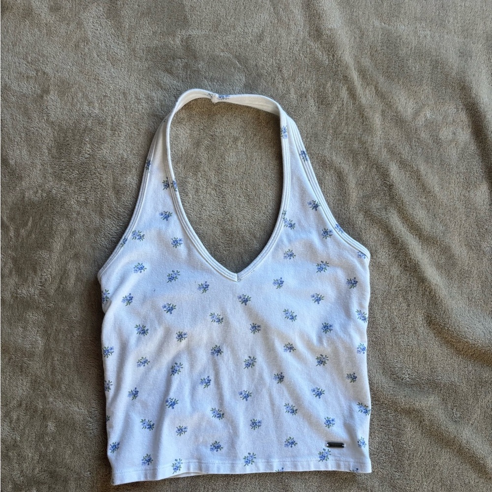 Women’s White Floral Halter Tank Top
